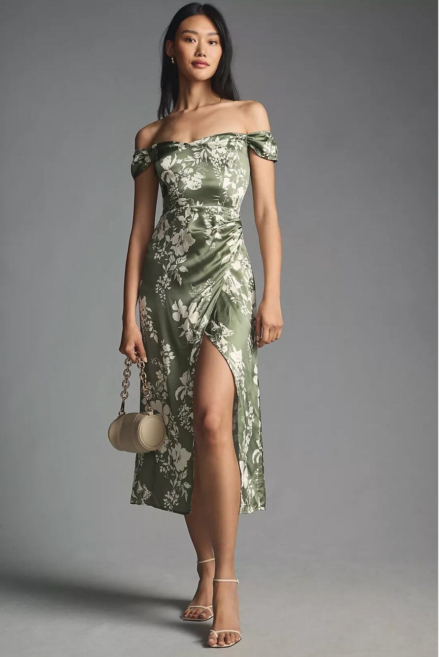 Reformation Genesis Silk Green Floral Midi Dress Size 8 NWT